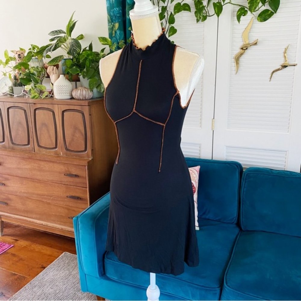 Urban Outfitters | UO Deja Seamed Mini Dress Sleeveless Ribbed Black New Medium - Picture 4 of 13